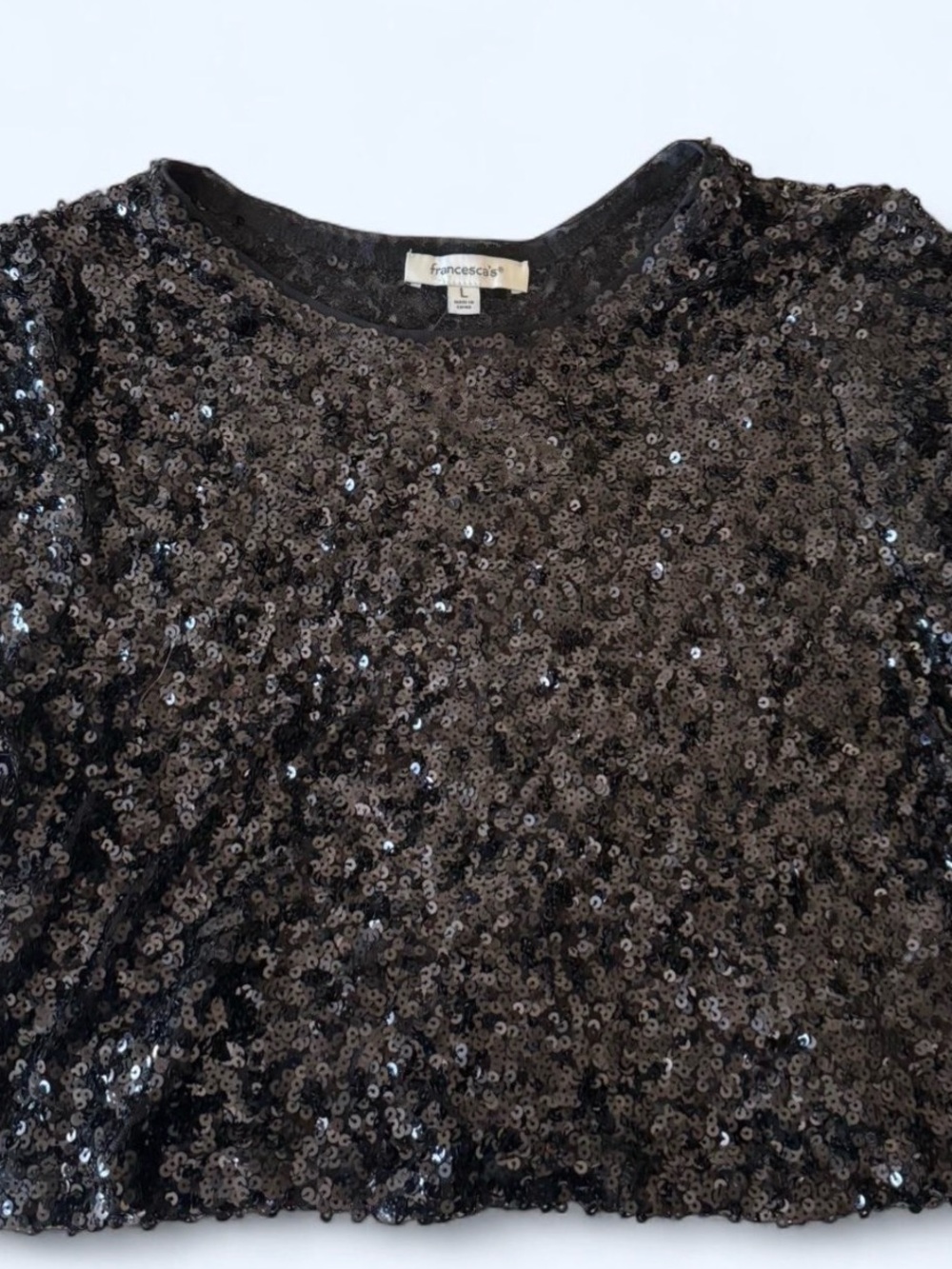 Francesca's Collections Mesh Black Sequin Crop Top